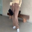 褐色高腰垂感阔腿西装长裤